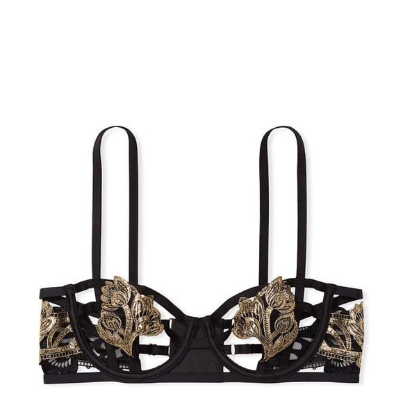 1423 VICTORIA'S SECRET BLACK GOLD Strappy Embroidered Open Cup Balconett… - Picture 2 of 11